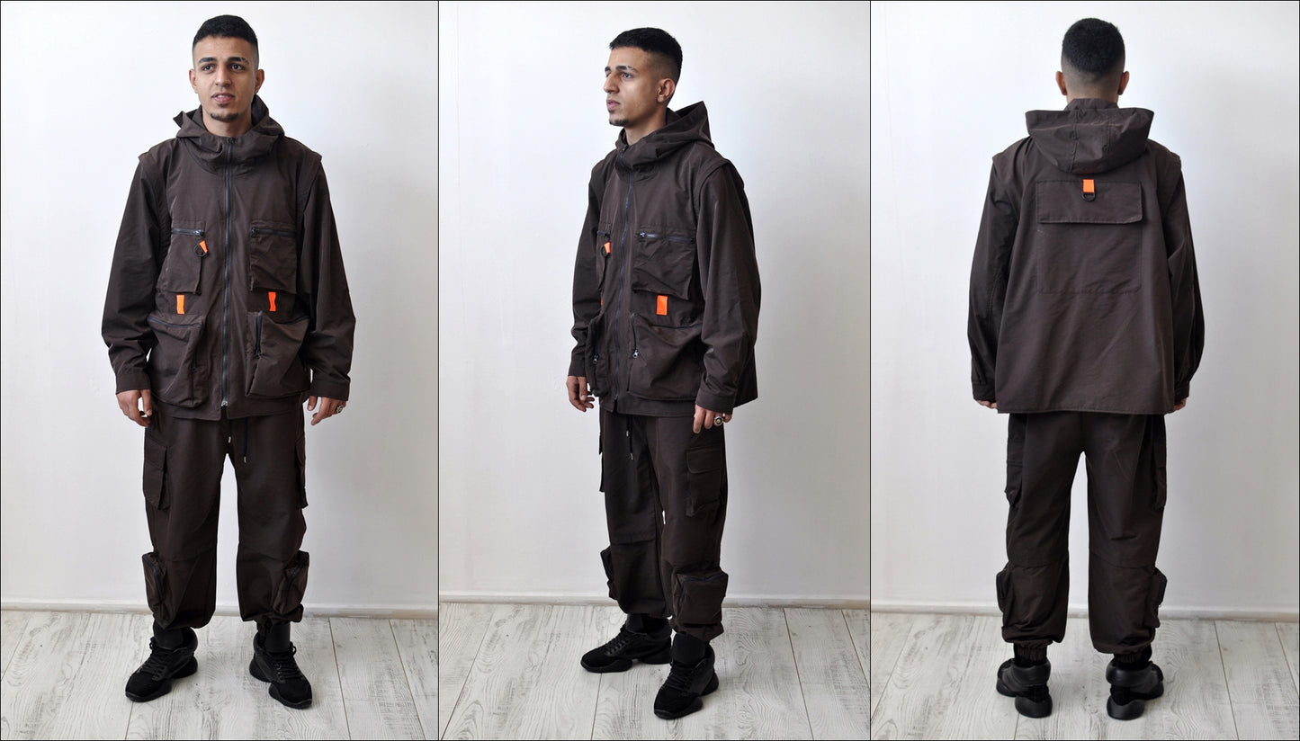Detachable Cargo Waistcoat Military Jacket And Loose Fit Pants -BB272