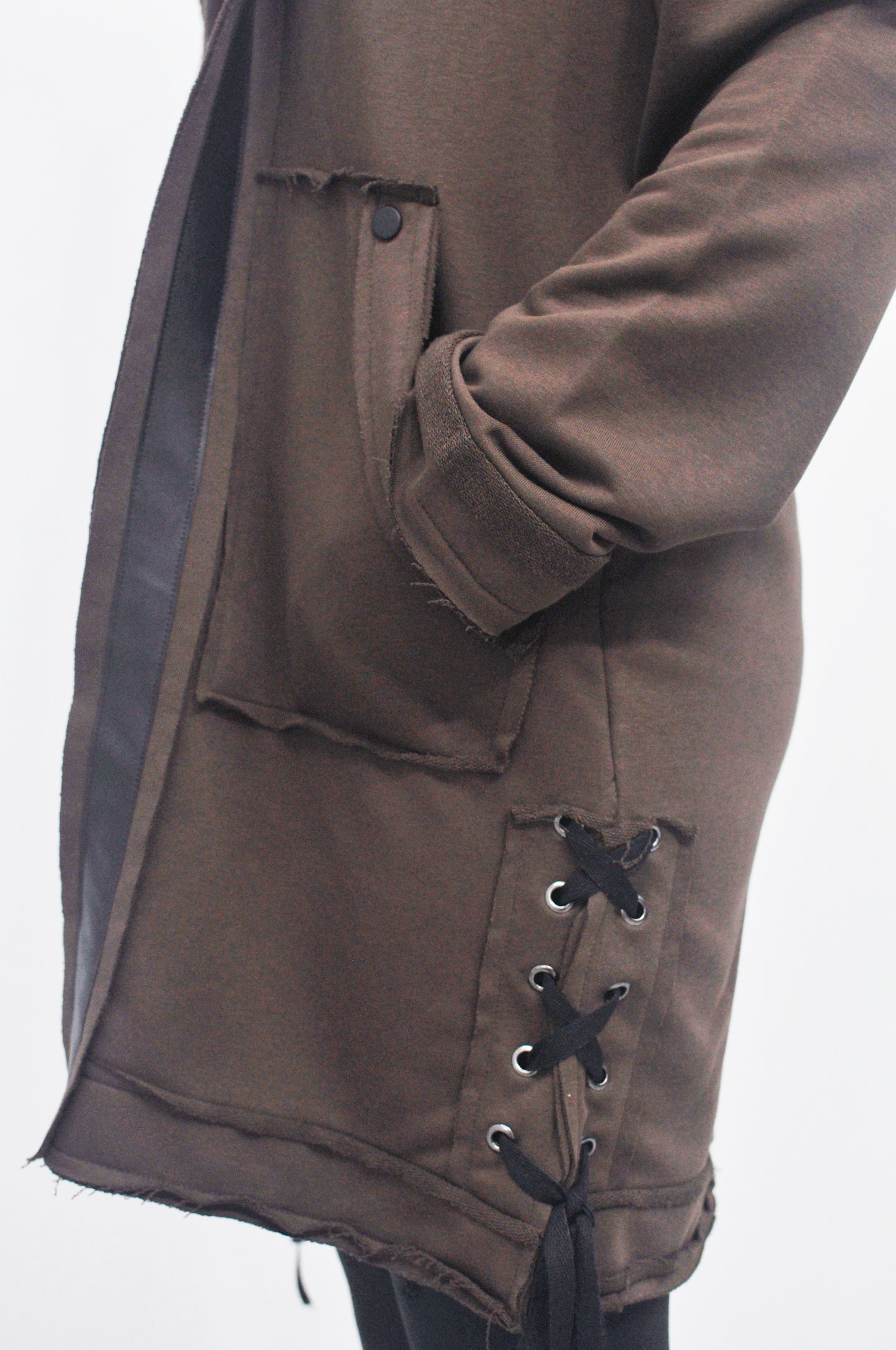 Oversized Hooded Long Leather - Tied Up Cardigan Cape