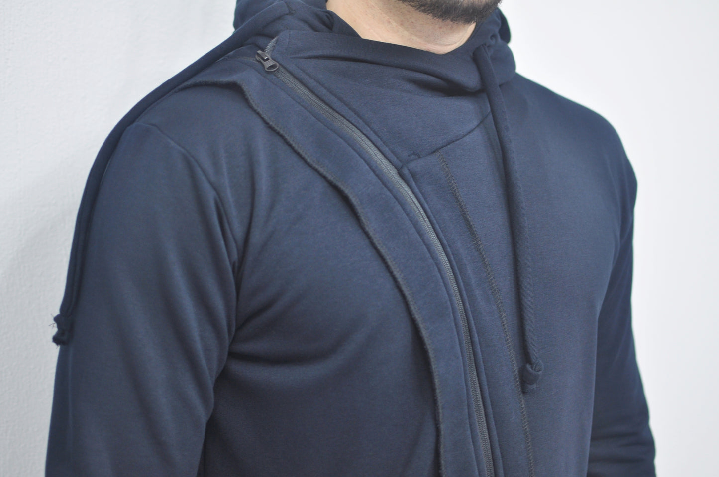 XS - 8XL Men's Asymmetric Zip-up Hooded Jacket - Fleece Hoodie