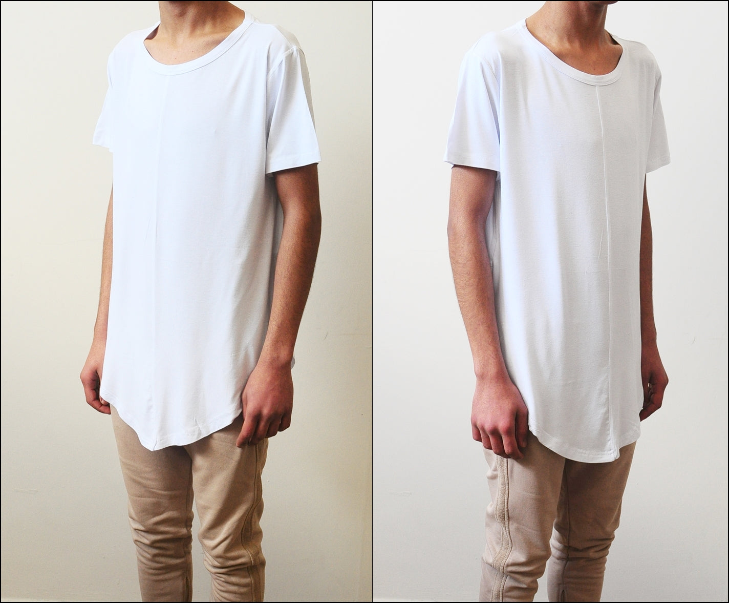 White Distressed Scoop Wide Neck Short Sleeve Extended Folded Back Tshirt - Ofelya Boutique