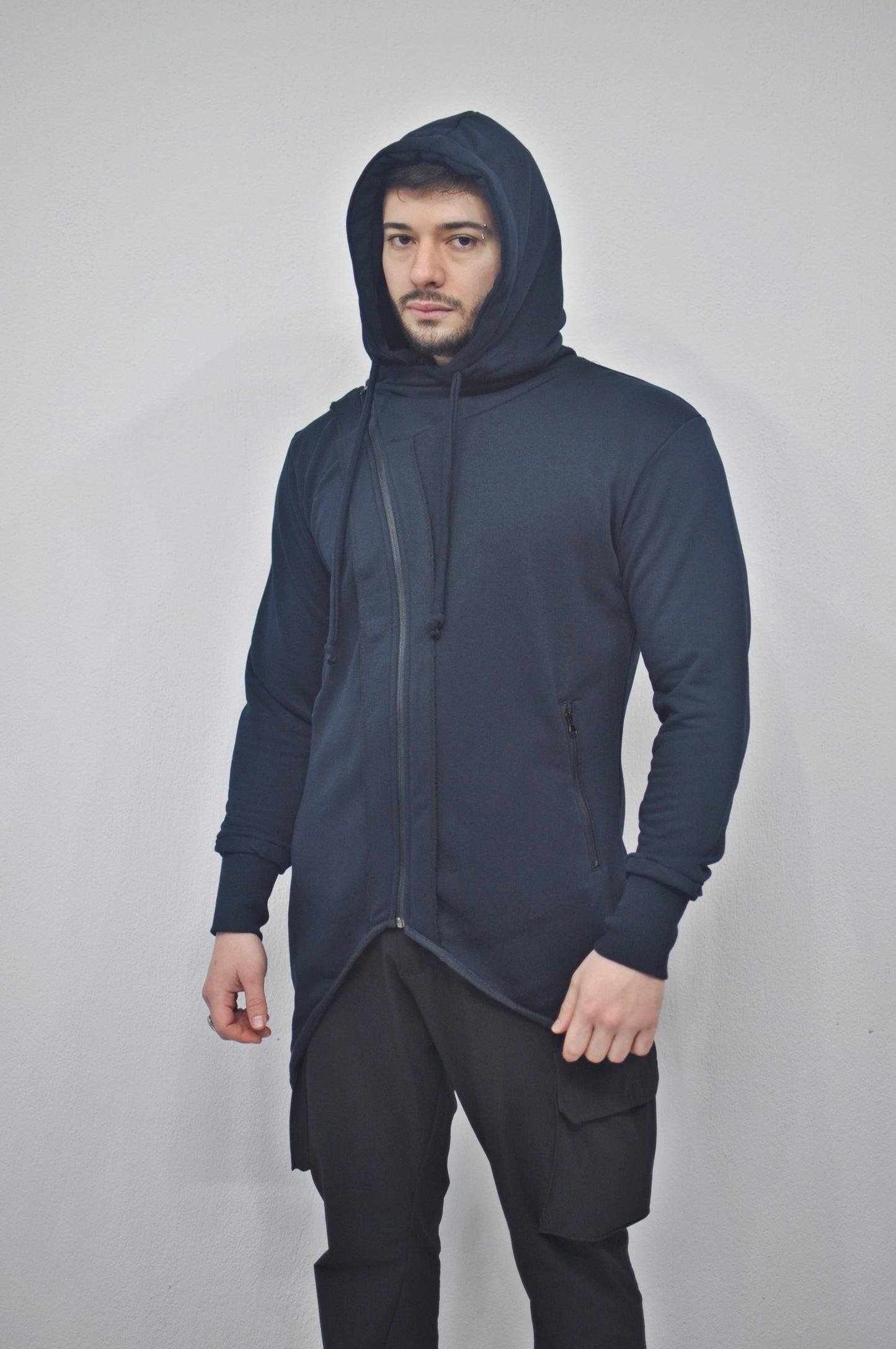 XS - 8XL Men's Asymmetric Zip-up Hooded Jacket - Fleece Hoodie