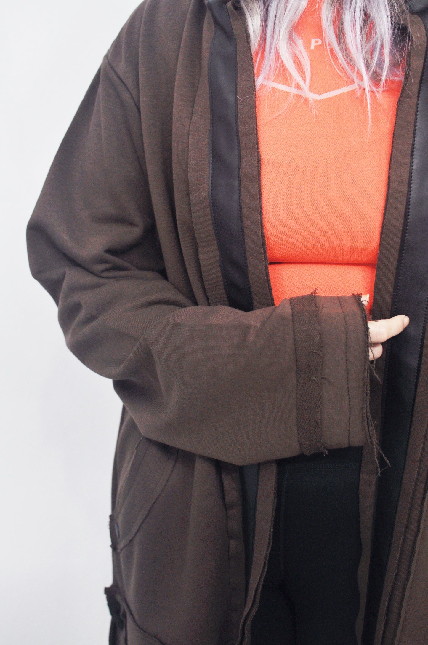 Oversized Hooded Long Leather - Tied Up Cardigan Cape