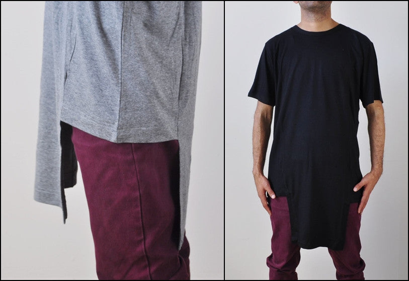 Extended Viscose Cotton Long Length -ont flap panel to the hem- T-shirt - Ofelya Boutique