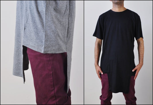 Extended Viscose Cotton Long Length -ont flap panel to the hem- T-shirt - Ofelya Boutique