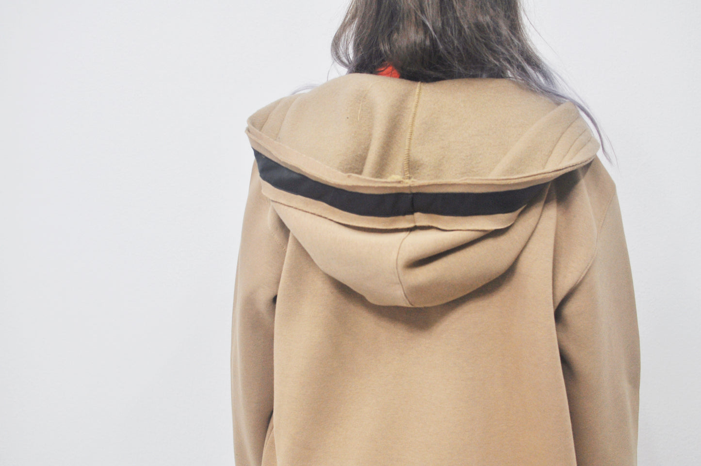 Oversized Asymmetrical Long Hooded Leather Stitched Edge Cardigan