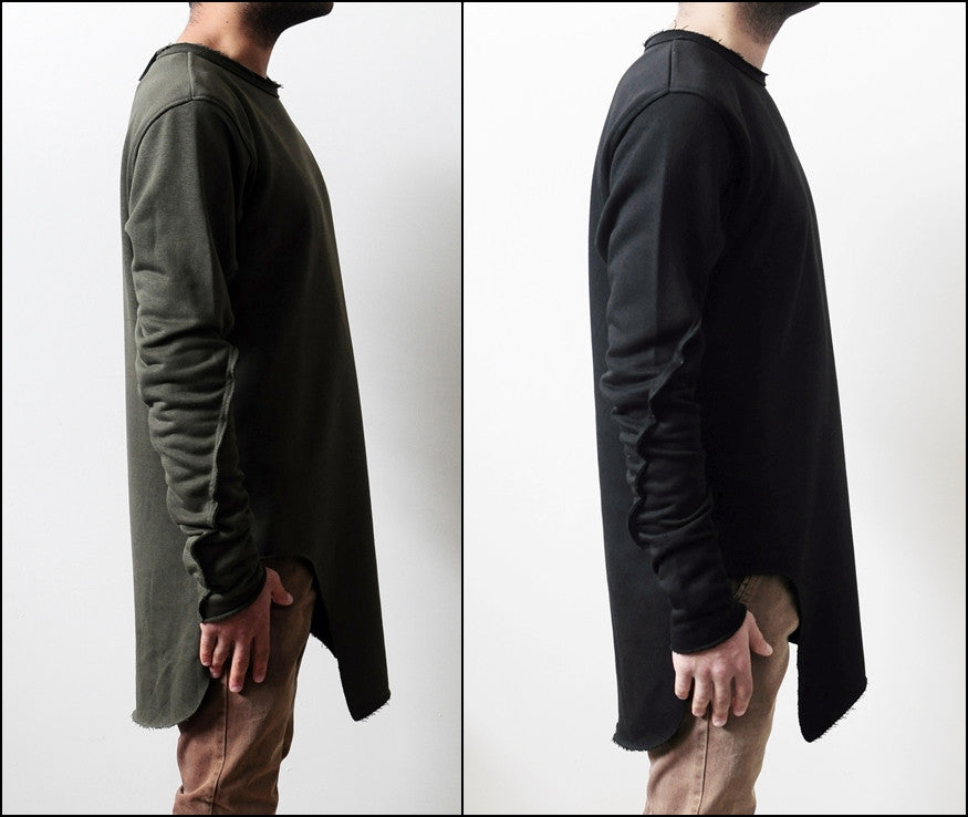 Men Wide Round Neck Asymmetric Raw Cut Detail Sweaters Hoodie - Ofelya Boutique