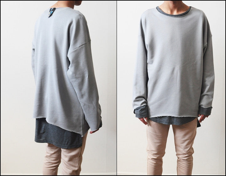 Men Distressed Stone Sweat Strapped Crewneck 3/4 Random Cut - Ofelya Boutique