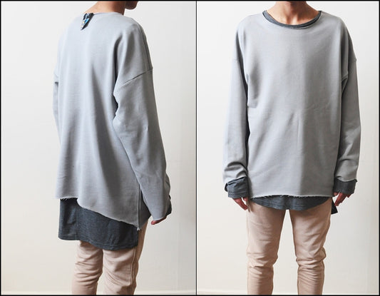 Men Distressed Stone Sweat Strapped Crewneck 3/4 Random Cut - Ofelya Boutique
