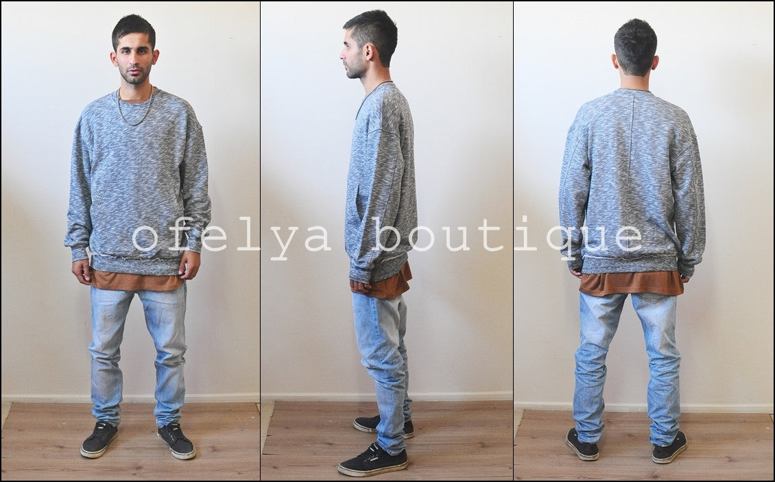 Raw Edge Waistband 80's Sweater  / Oversized Fit / Dropped Shoulder / Rear Neck Badge - Ofelya Boutique