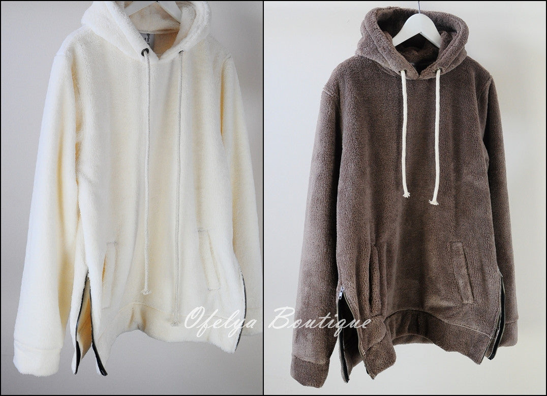 Raf Bubble Furry Side YKK Zip-up Hoodie  Zipper Warm Sherling Sweatshirt Winter - Ofelya Boutique