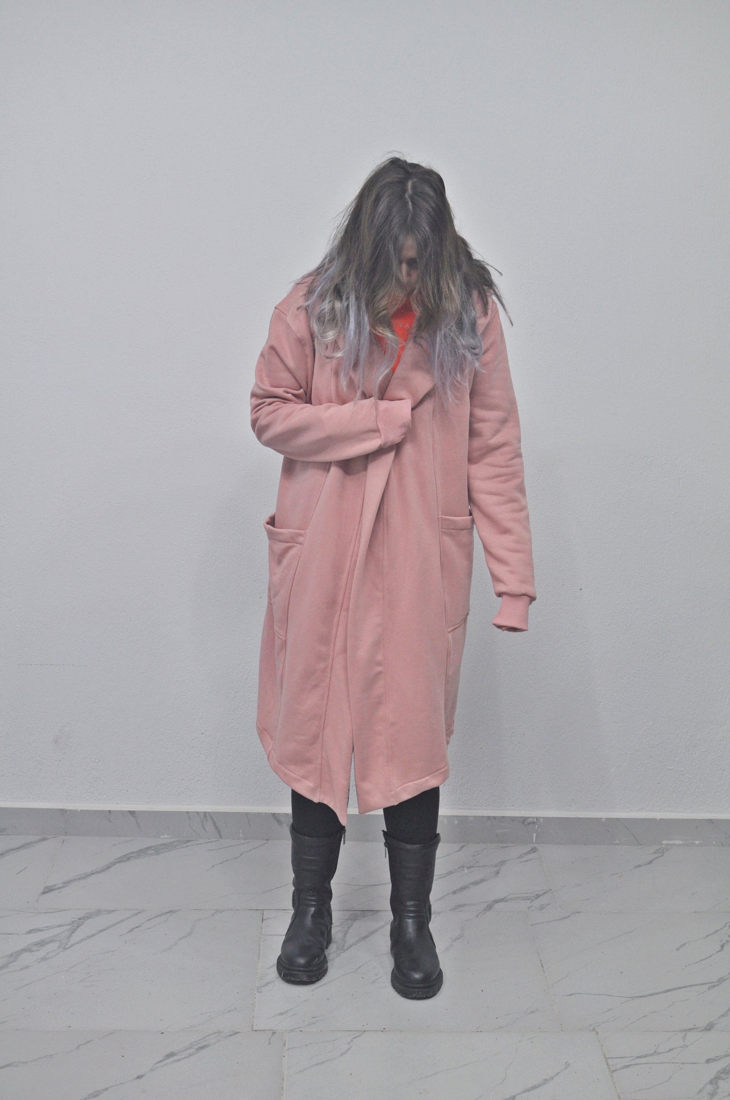 Oversized Black Long Side Pocket Cardigan Cloak with Hood