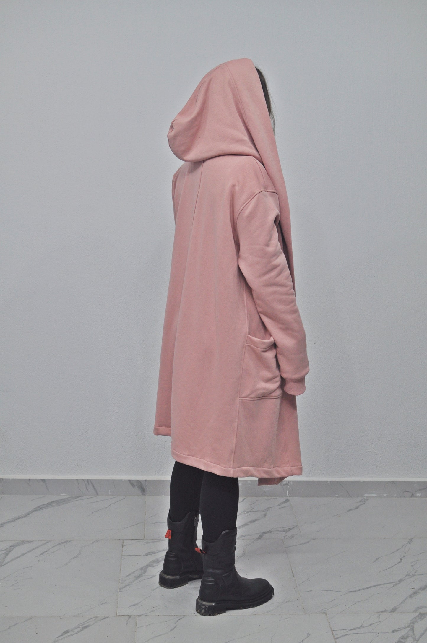 Oversized Black Long Side Pocket Cardigan Cloak with Hood
