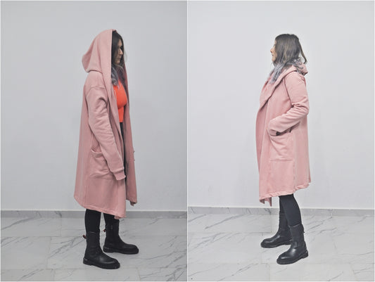 Oversized Black Long Side Pocket Cardigan Cloak with Hood