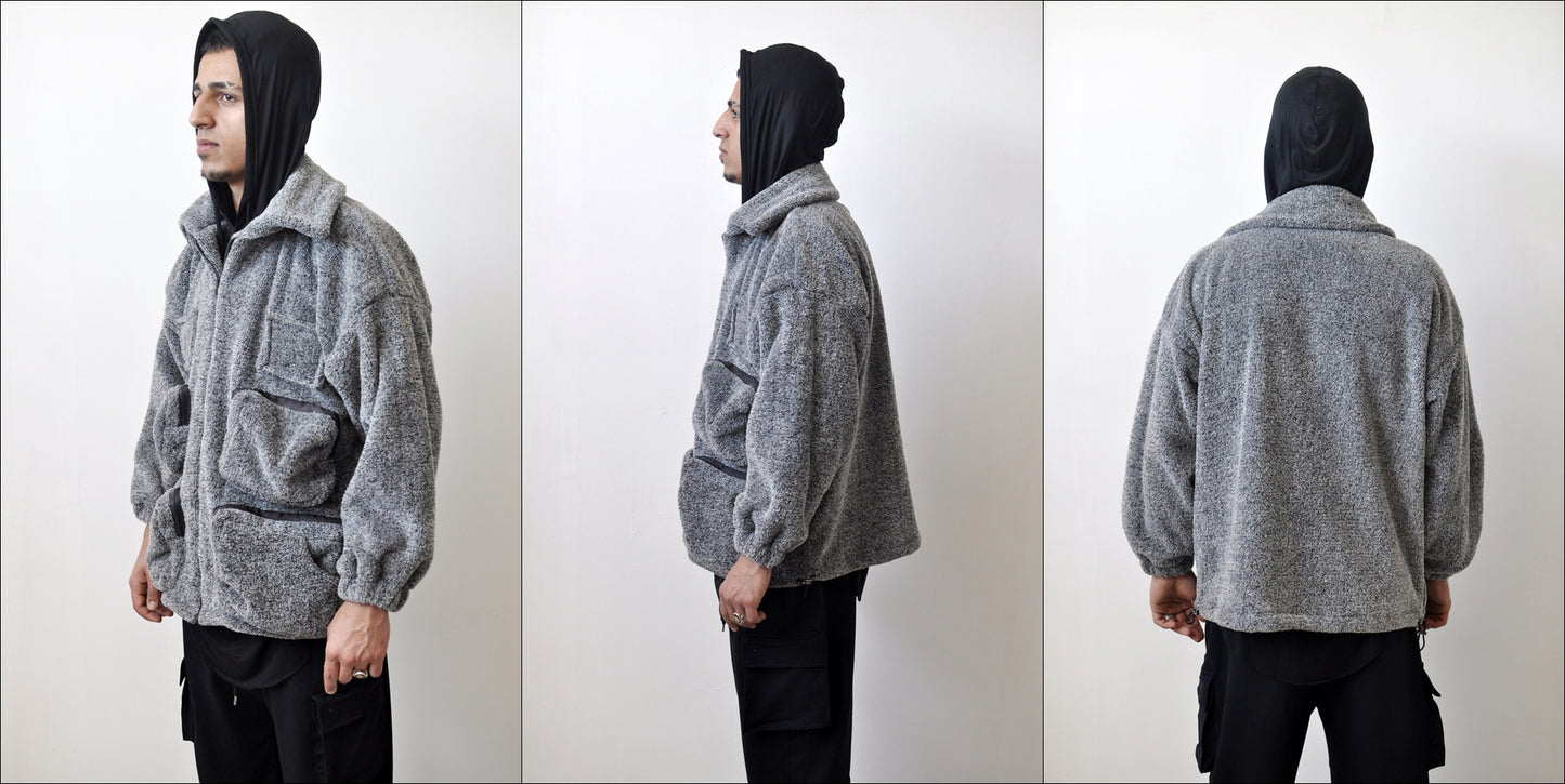 Patchwork Hooded Jackets Men Hip Hop Multi Pockets Warm Coats