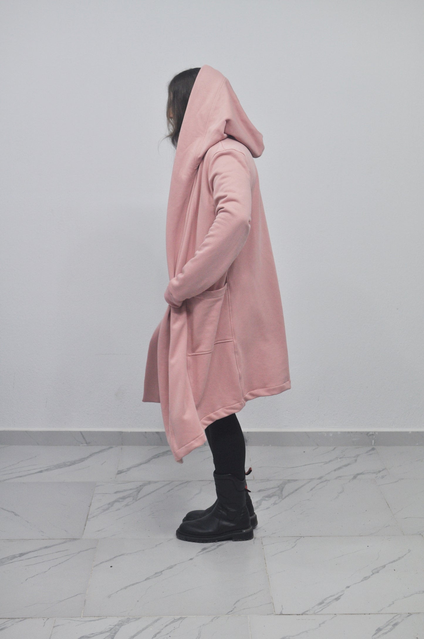 Oversized Black Long Side Pocket Cardigan Cloak with Hood
