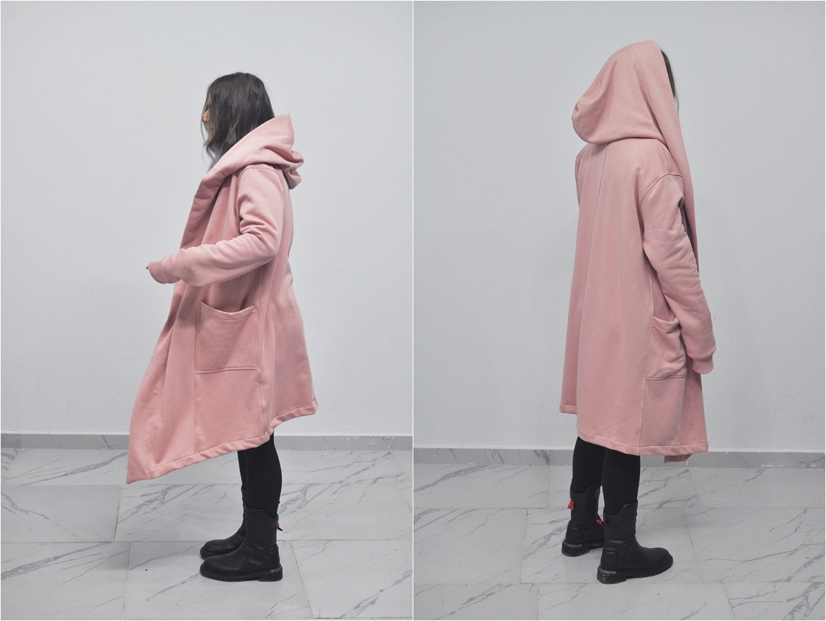 Oversized Black Long Side Pocket Cardigan Cloak with Hood
