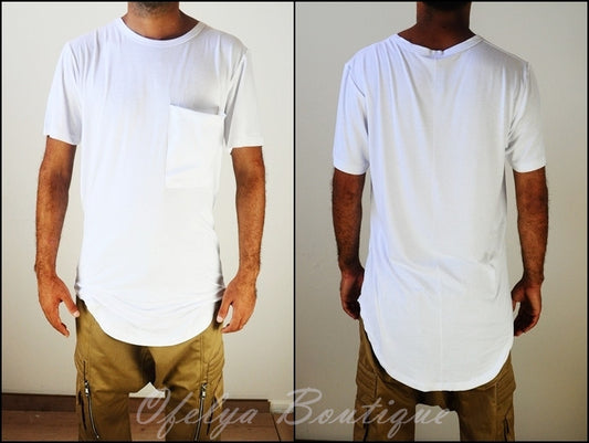 Wide Neck Big Twill Pocket Extended Drop Oval Hem Viscose T shirt - Ofelya Boutique