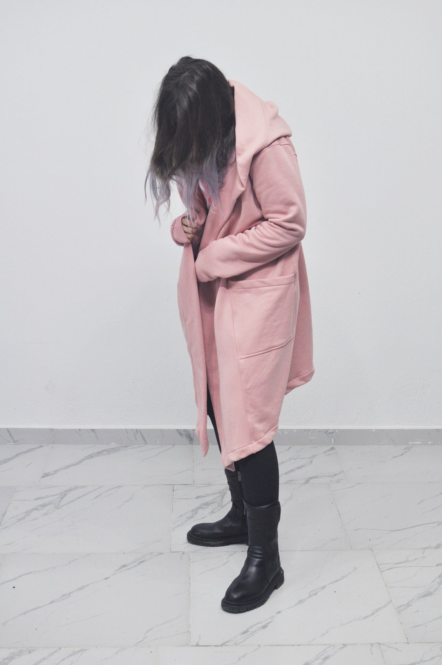 Oversized Black Long Side Pocket Cardigan Cloak with Hood