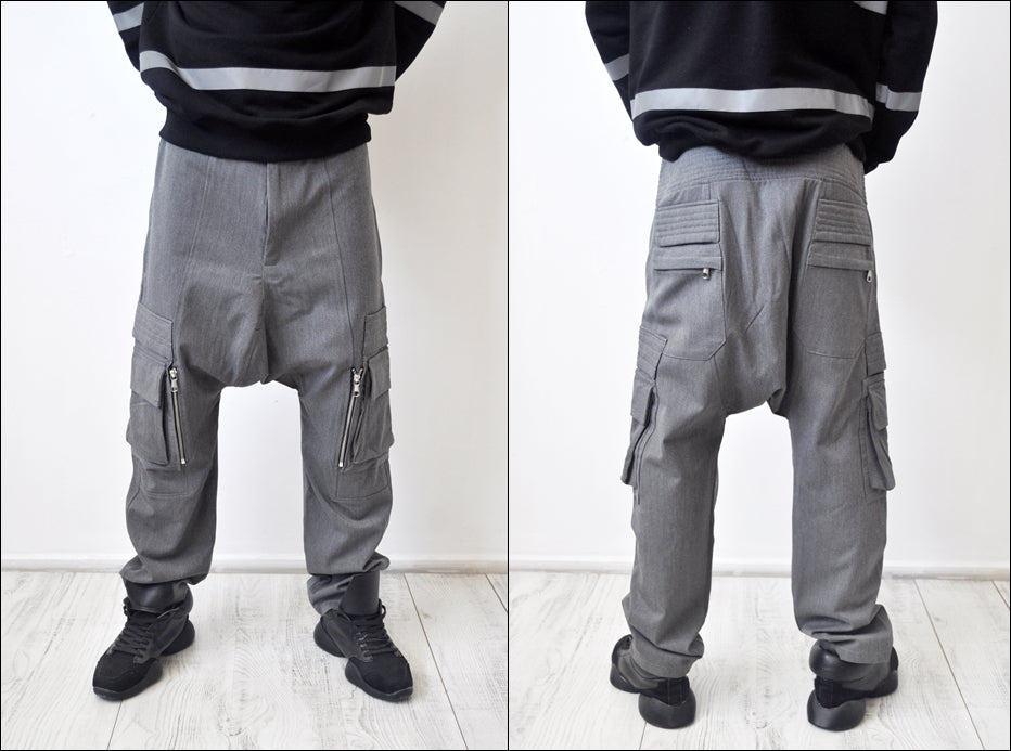 Drop-Rise Hiking Mountain Cargo Pants // Pin tuck detail on back /quilted bellows zip pockets at sides - Ofelya Boutique