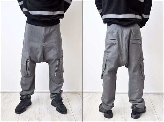Drop-Rise Hiking Mountain Cargo Pants // Pin tuck detail on back /quilted bellows zip pockets at sides - Ofelya Boutique