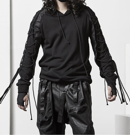 Men's Gothic  Hoodie,Nightclub Stage Wear Dark Black Punk Hooded Sweatshirt