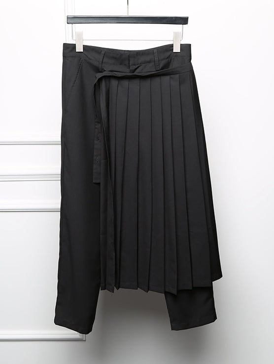 Detachable Wrap Skirt Layer Suit Pants / Pleated Skirt - Ofelya Boutique
