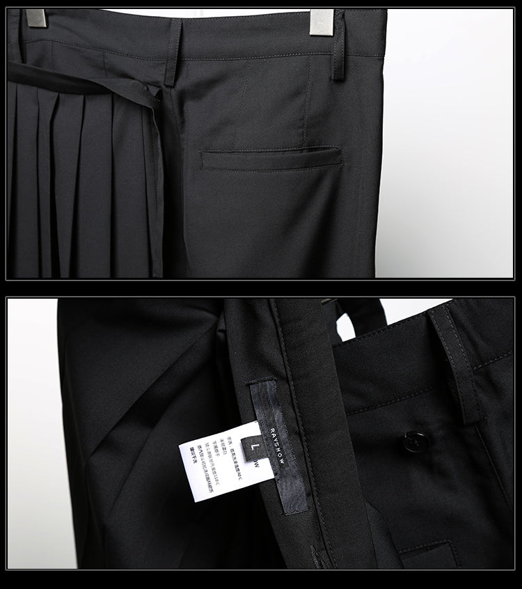 Detachable Wrap Skirt Layer Suit Pants / Pleated Skirt - Ofelya Boutique