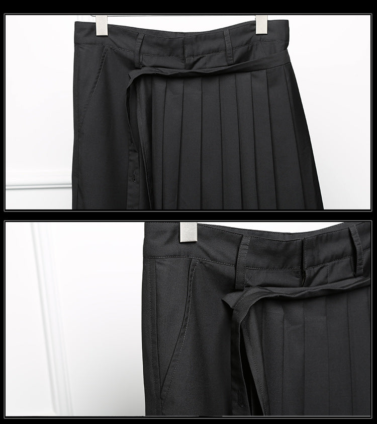 Detachable Wrap Skirt Layer Suit Pants / Pleated Skirt - Ofelya Boutique
