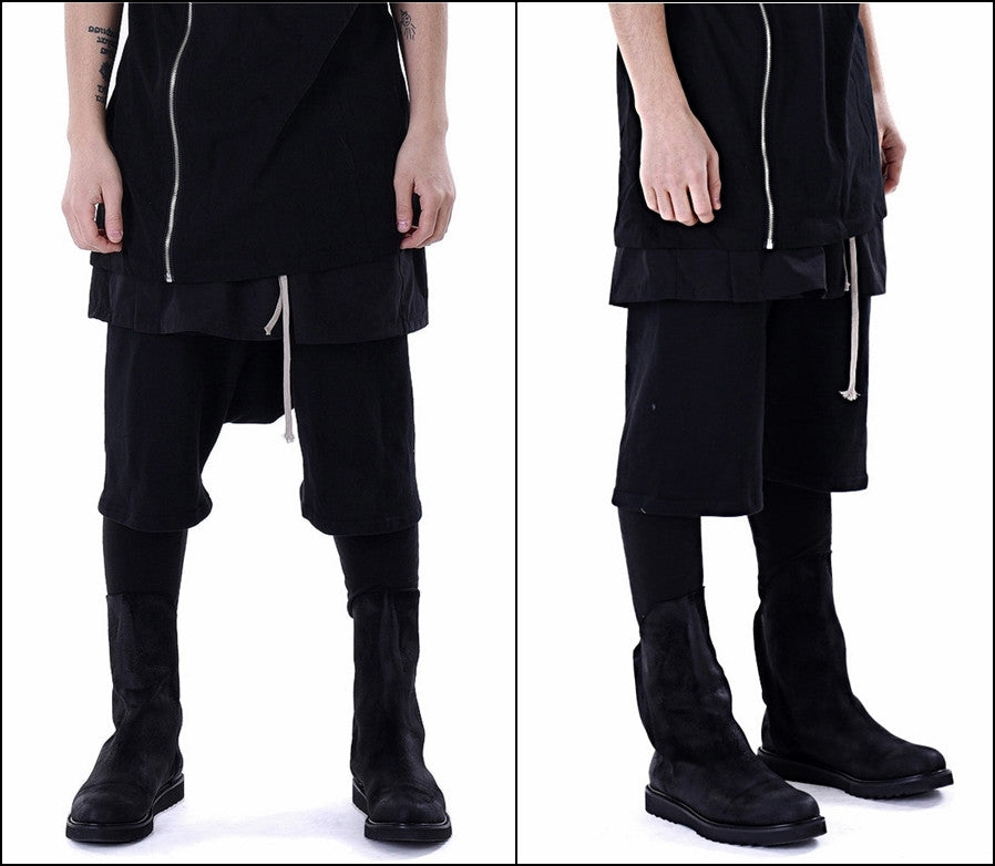 Men's Cargo Short Poplin Skirt and Jersey Shorts / Skirt Layered Shorts - Ofelya Boutique