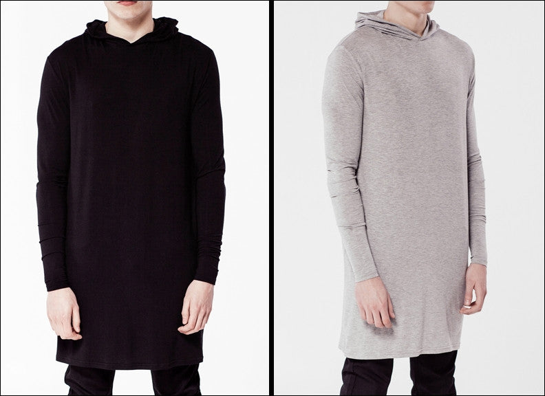 Extended Essential Hooded Long Sleeve Drop Back Under T-shirt Viscose Tee - Ofelya Boutique