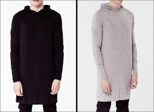 Extended Essential Hooded Long Sleeve Drop Back Under T-shirt Viscose Tee - Ofelya Boutique