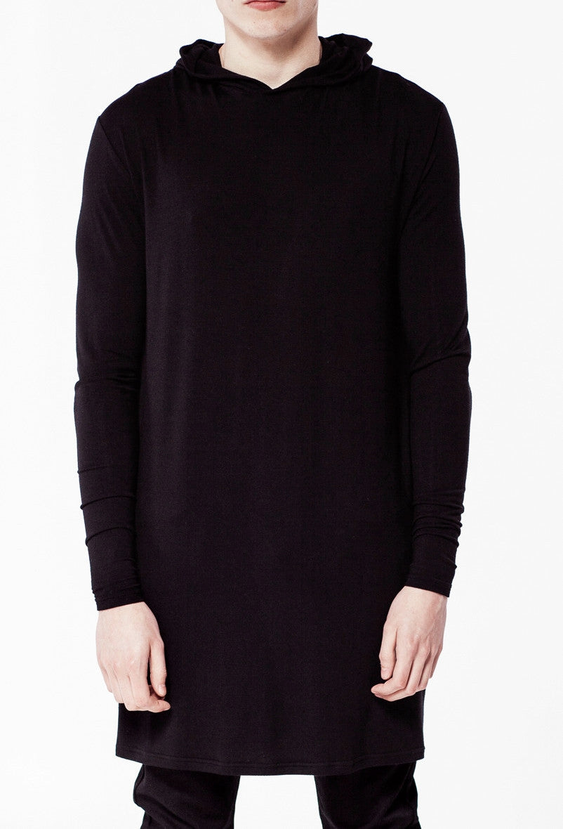 Extended Essential Hooded Long Sleeve Drop Back Under T-shirt Viscose Tee - Ofelya Boutique