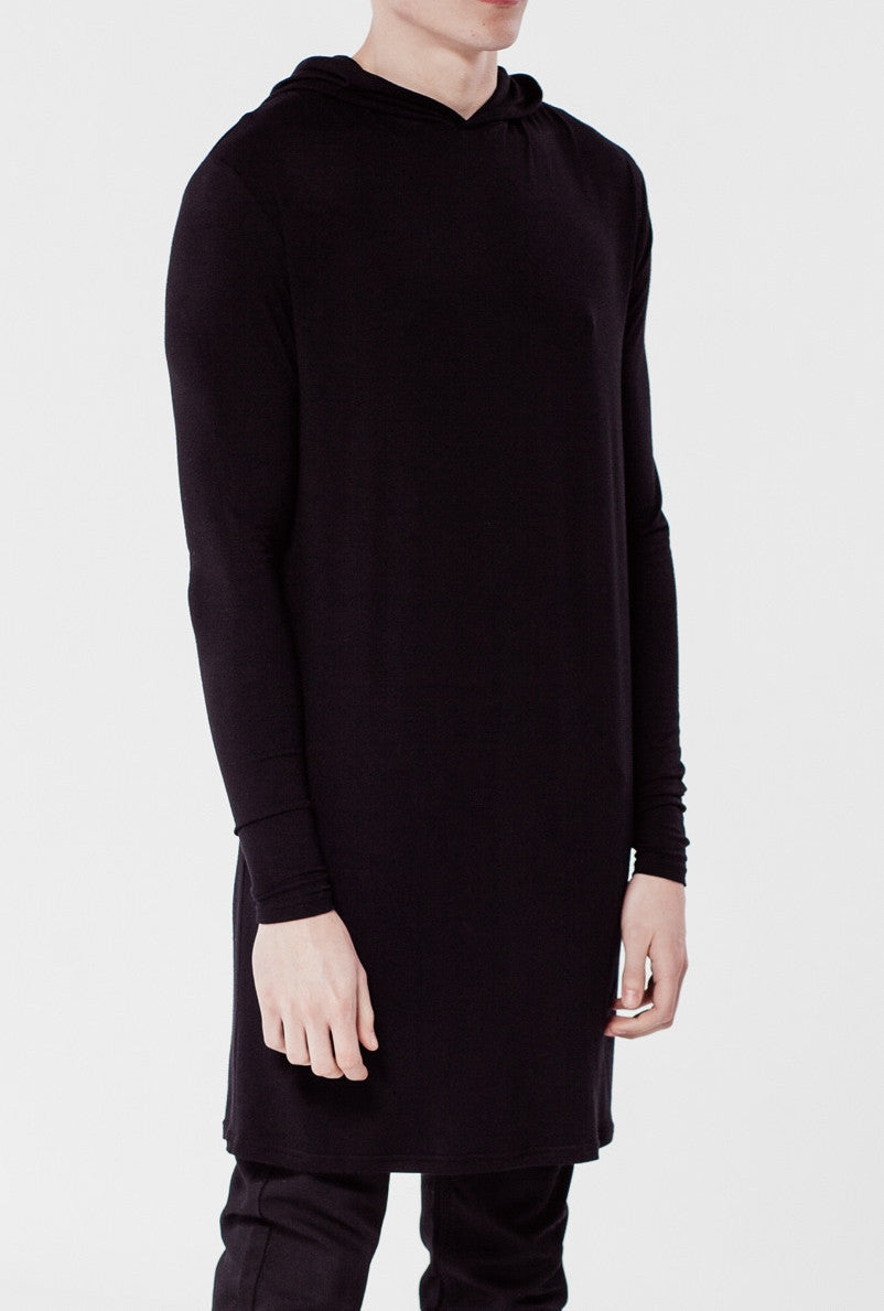 Extended Essential Hooded Long Sleeve Drop Back Under T-shirt Viscose Tee - Ofelya Boutique
