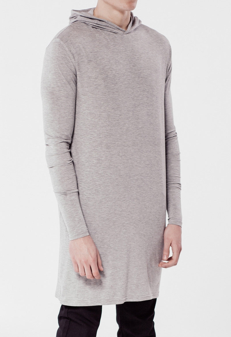 Extended Essential Hooded Long Sleeve Drop Back Under T-shirt Viscose Tee - Ofelya Boutique