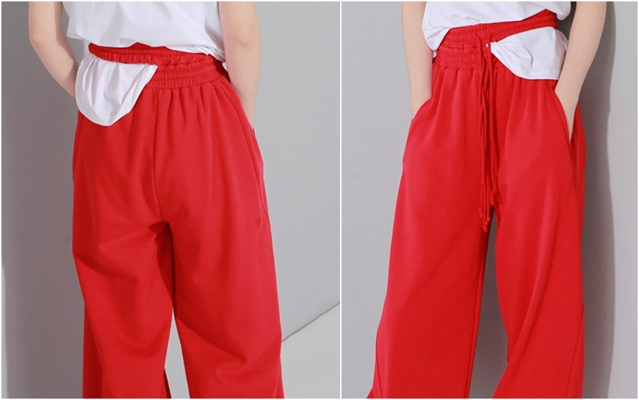 Elastic Double High Waist Trousers and Crop Top for Women Pants Lace up Sweatpants / Hip Hop Jogger - women set 2 pcs - Ofelya Boutique