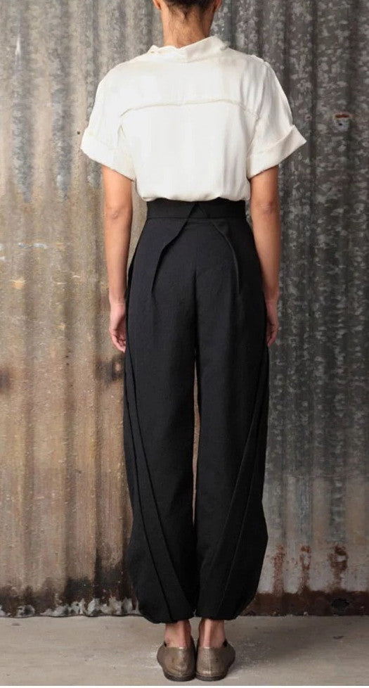 Three-Dimensional Cut High Waist Trousers Wide Leg Carrot Pants - Ofelya Boutique