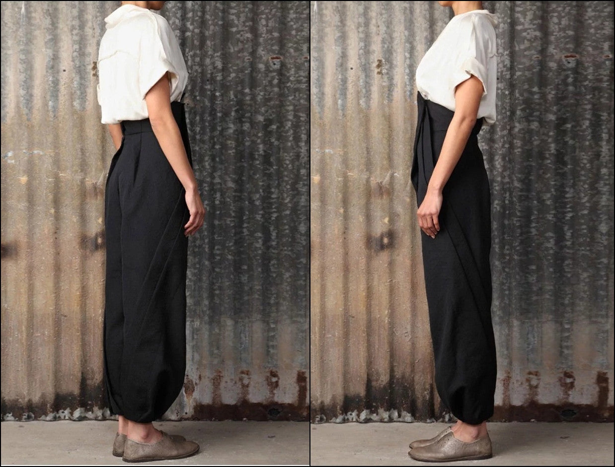 Three-Dimensional Cut High Waist Trousers Wide Leg Carrot Pants - Ofelya Boutique