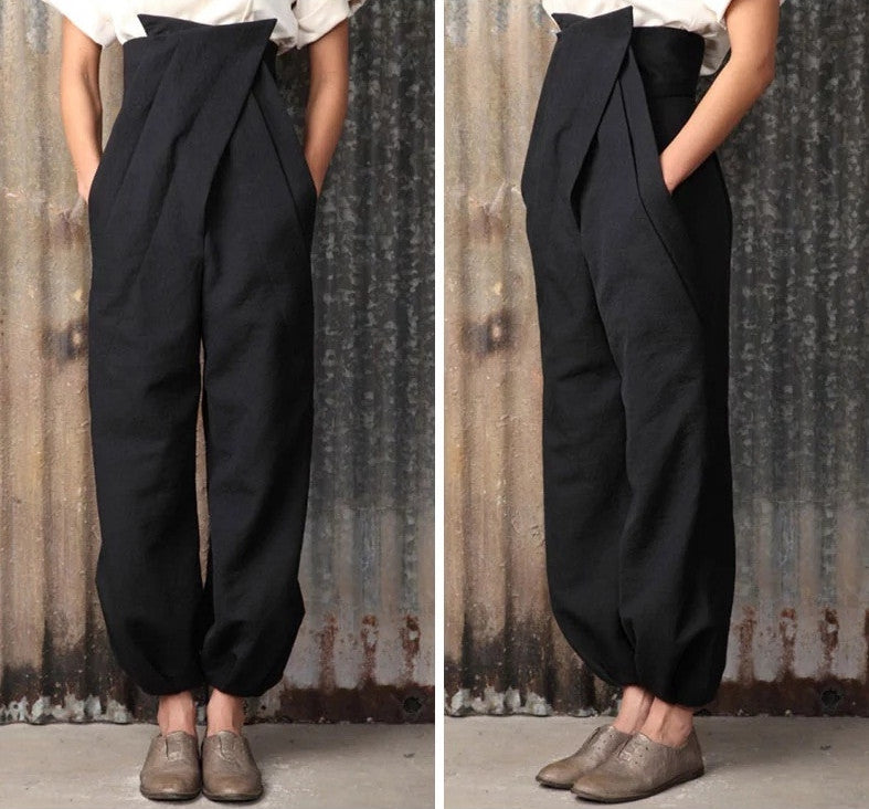 Three-Dimensional Cut High Waist Trousers Wide Leg Carrot Pants - Ofelya Boutique
