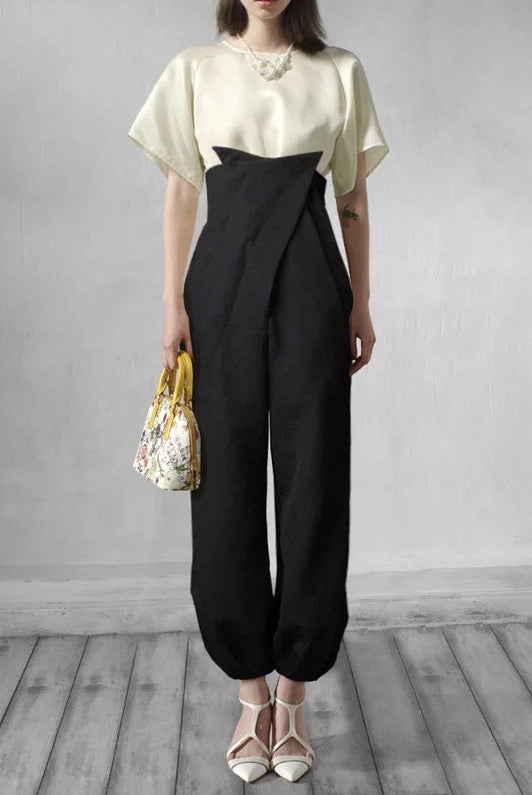 Three-Dimensional Cut High Waist Trousers Wide Leg Carrot Pants - Ofelya Boutique