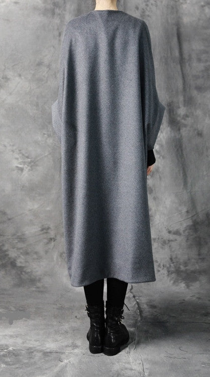 Avangarde Women Coat / Oversized Overlong Wool Long Sleeve Minimalist Style - Ofelya Boutique