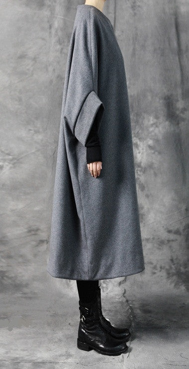 Avangarde Women Coat / Oversized Overlong Wool Long Sleeve Minimalist Style - Ofelya Boutique