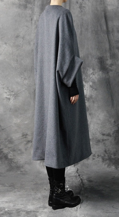 Avangarde Women Coat / Oversized Overlong Wool Long Sleeve Minimalist Style - Ofelya Boutique
