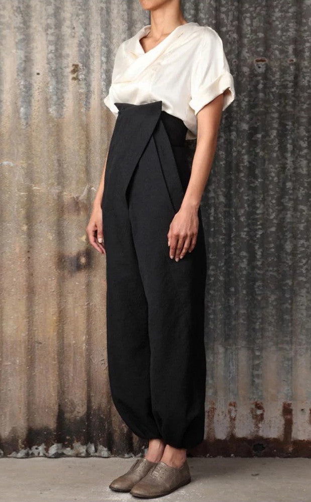 Three-Dimensional Cut High Waist Trousers Wide Leg Carrot Pants - Ofelya Boutique