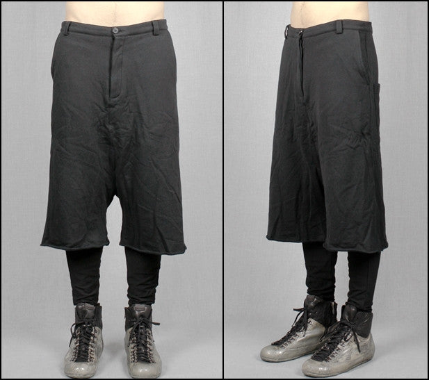 Biker Black Long Shorts with a Drop Crotch and Tapered Leg - Ofelya Boutique