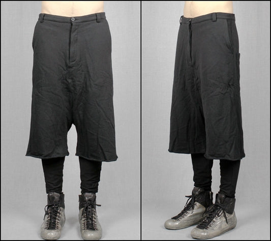 Biker Black Long Shorts with a Drop Crotch and Tapered Leg - Ofelya Boutique
