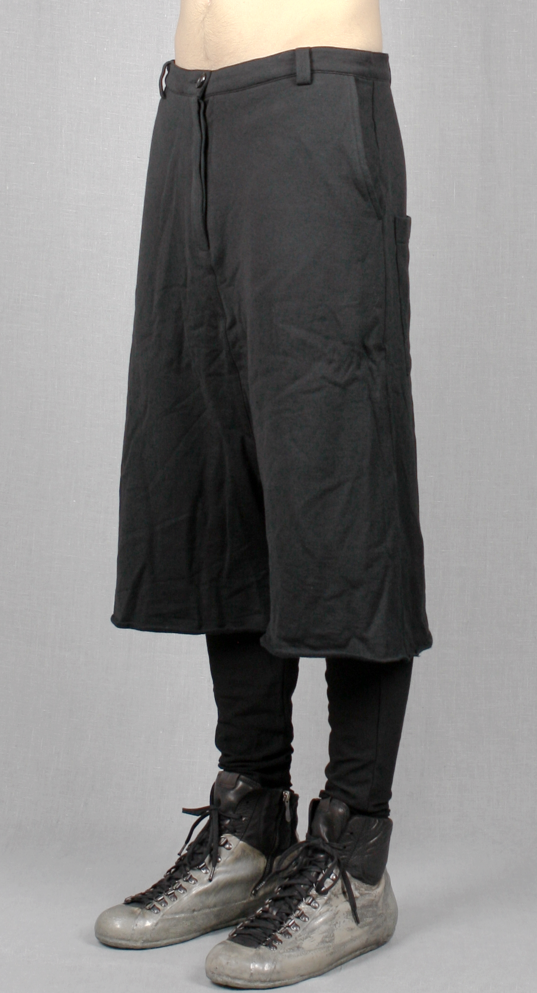 Biker Black Long Shorts with a Drop Crotch and Tapered Leg - Ofelya Boutique