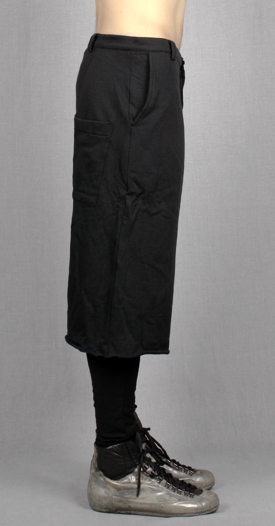Biker Black Long Shorts with a Drop Crotch and Tapered Leg - Ofelya Boutique