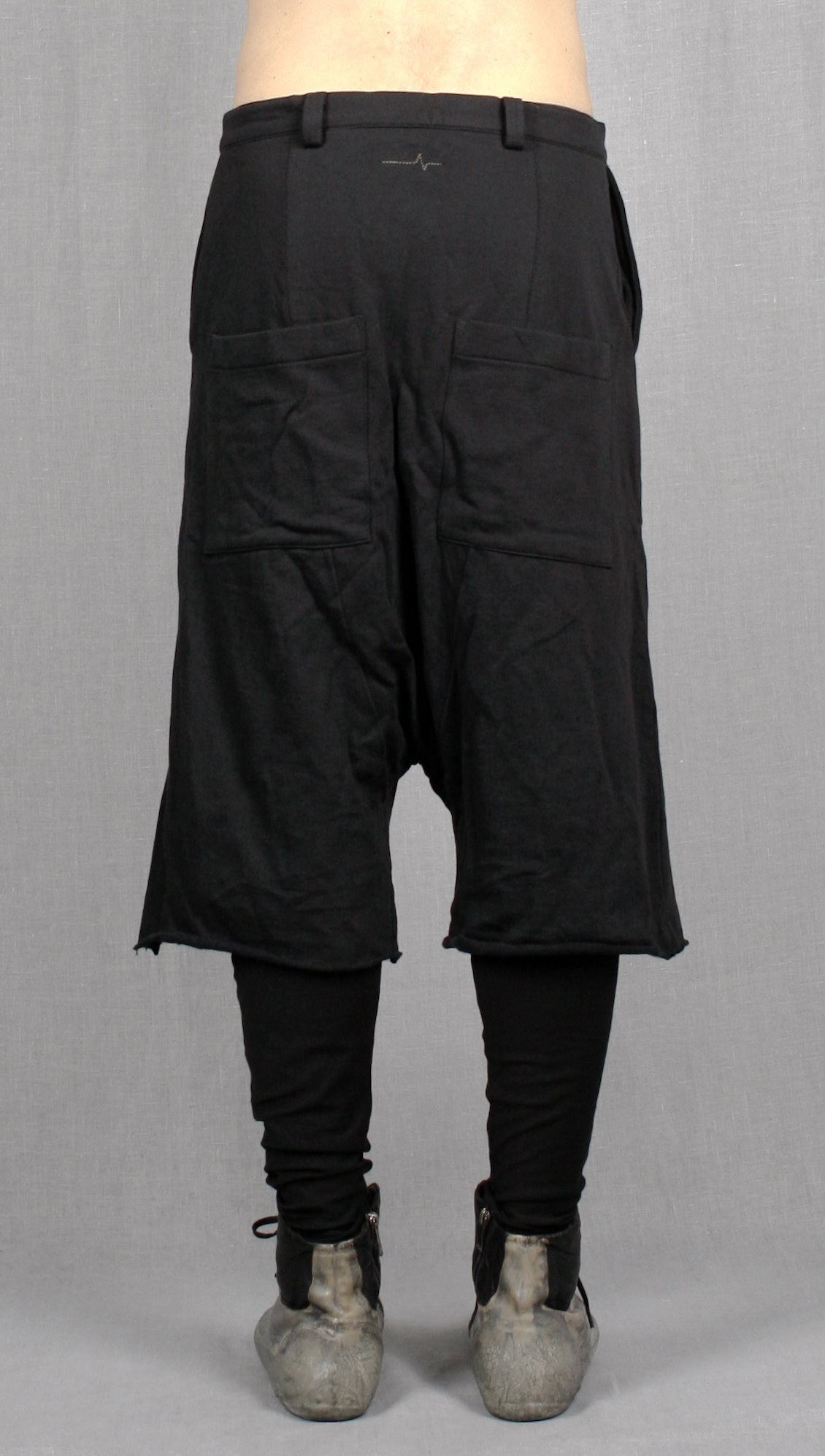 Biker Black Long Shorts with a Drop Crotch and Tapered Leg - Ofelya Boutique
