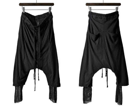 Men Low Crotch Trousers Jersey Layered MESH Pant-Capri