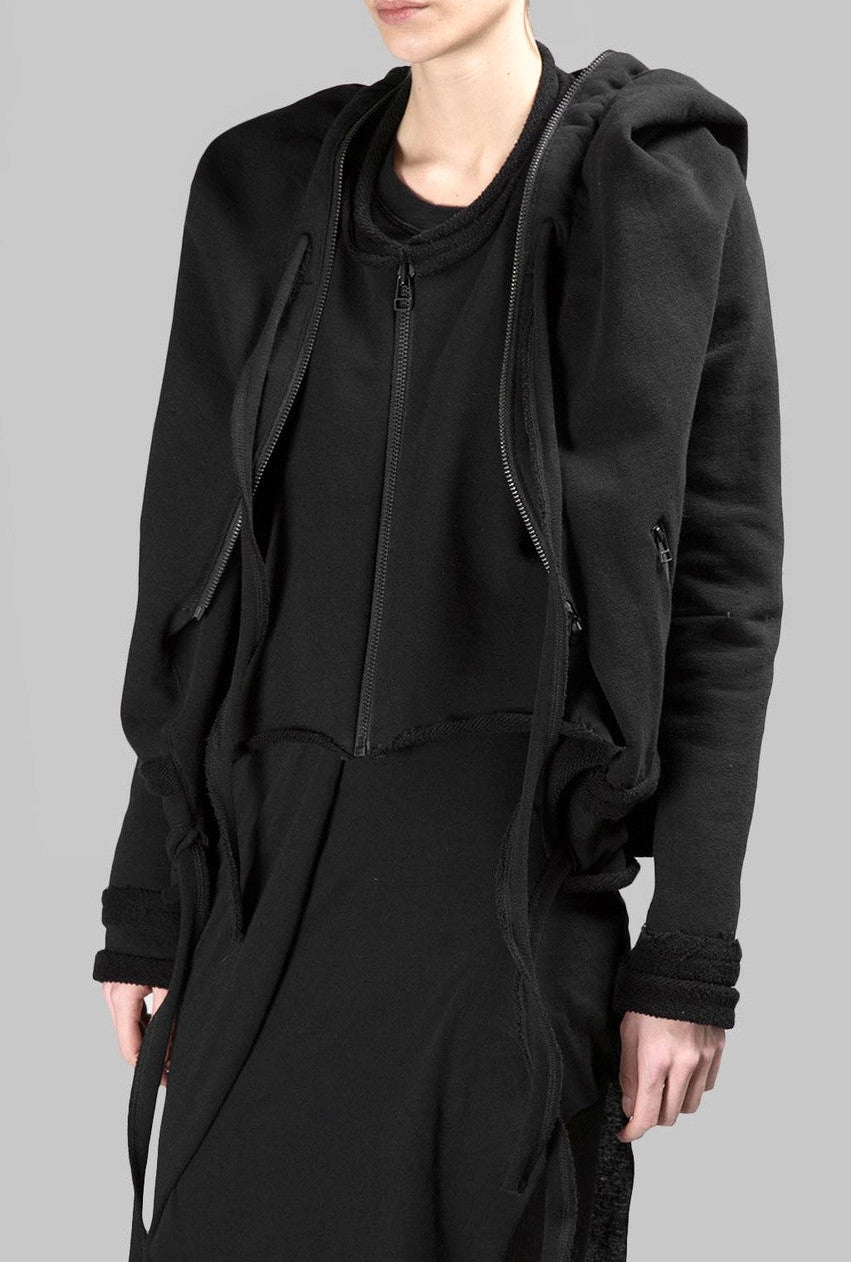 Asymmetric Raw Cut Cropped Double Look Hoodie, Full Zip Top -BB124 - Ofelya Boutique